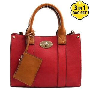Chic Red and Tan Women's Satchel Set
